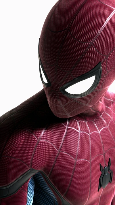 Close dinâmico do Homem-Aranha no traje icônico de "Homecoming