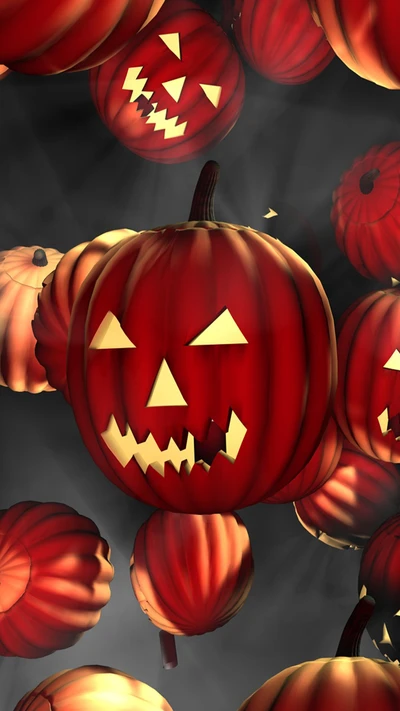 Abóboras de Halloween flutuantes com rostos assustadores