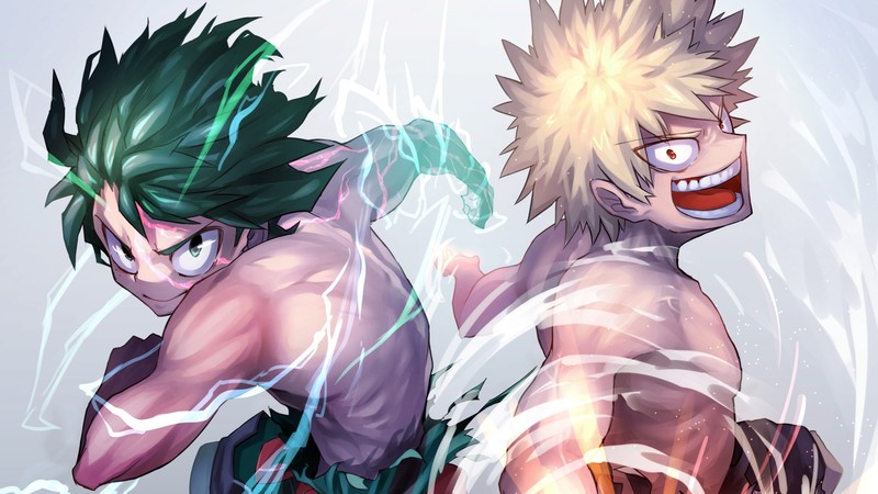 Персонажи аниме сражаются друг с другом (изуку мидория, izuku midoriya, deku, katsuki bakugo, кацчан)