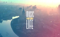 Music is Life: A Vibrant City Skyline at Dusk