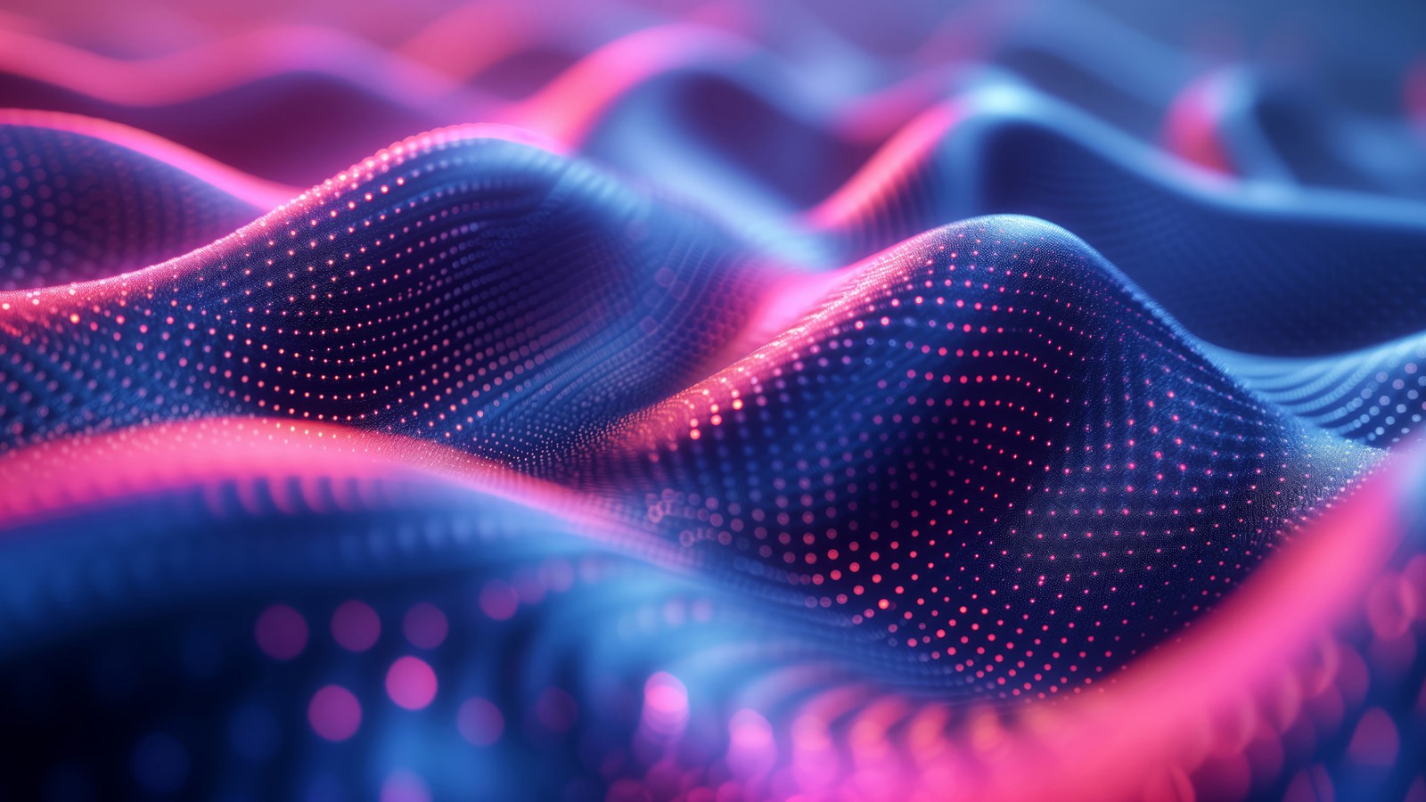 A close up of a blue and pink wave with dots (waves, digital art)