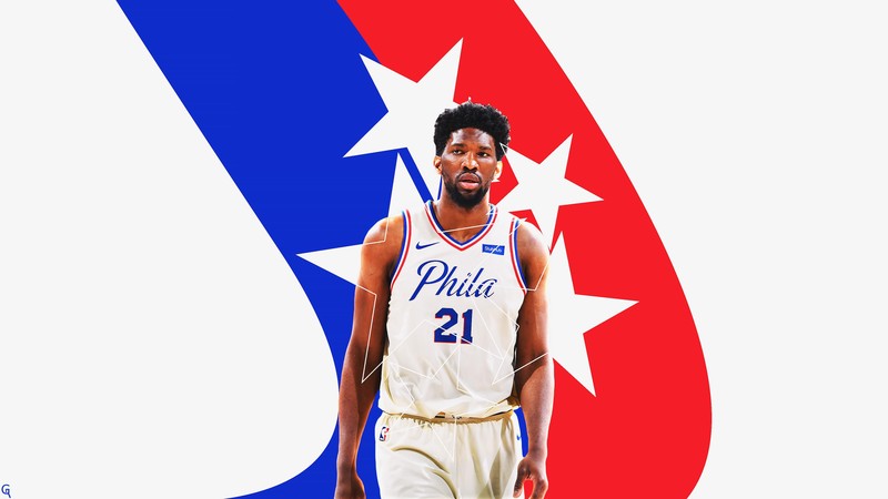 Крупный план баскетболиста с битой в руке (джоэл эмбиид, cameroonian basketball player, nba, philadelphia 76ers, спорт)