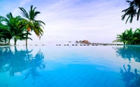 Piscina infinita tranquila com vista para águas tropicais