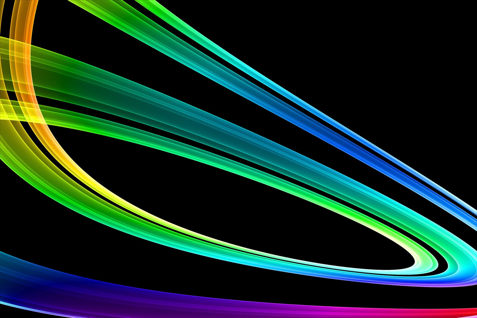 A close up of a colorful wave of light on a black background (green, graphic design, line, graphics, space)