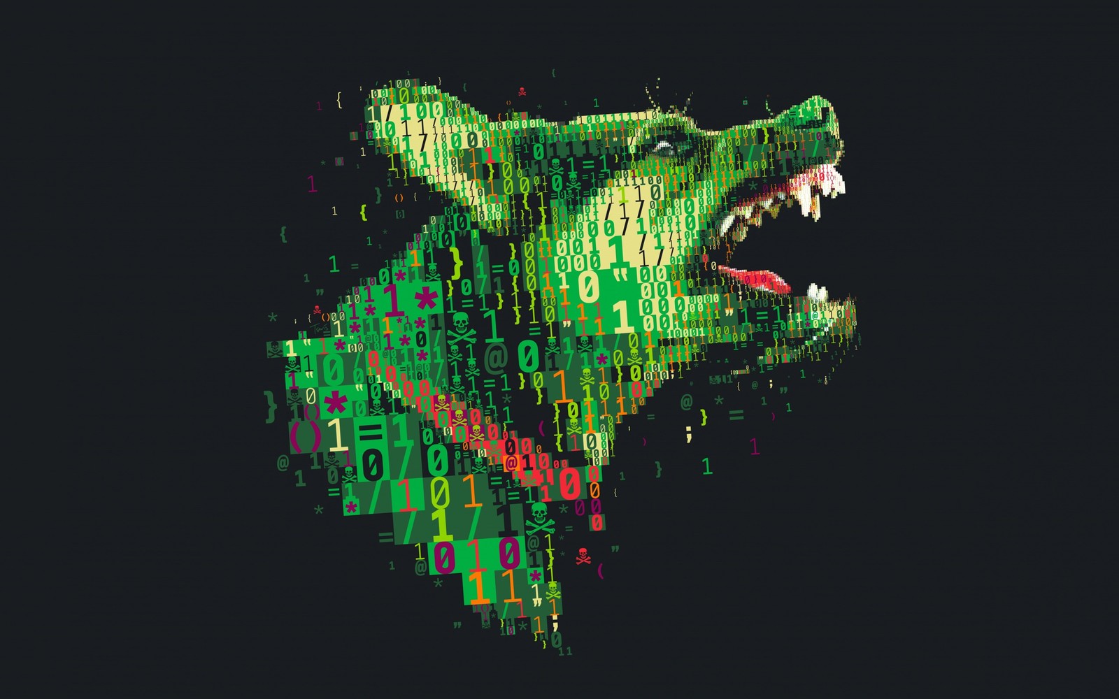 Il y a un chien vert avec un collier rouge et un collier vert (vert, graphiques, illustration, hacker, hacker de sécurité)