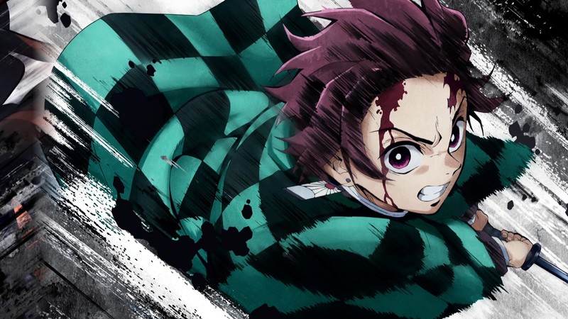 Персонаж аниме с ножом и зеленой рубашкой, лежащий на земле (tanjirou kamado, kimetsu no yaiba, убийца демонов кимэцу но яиба, demon slayer kimetsu no yaiba, аниме)