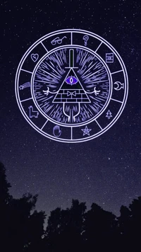 Bill Cipher's Mysterious Sigil Against a Starry Sky