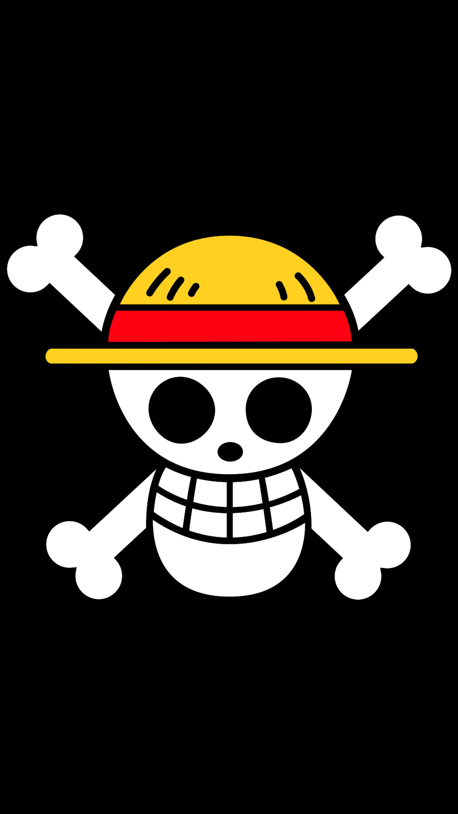 A cartoon pirate skull with a hat and crossbones on it (one, pieceflag)