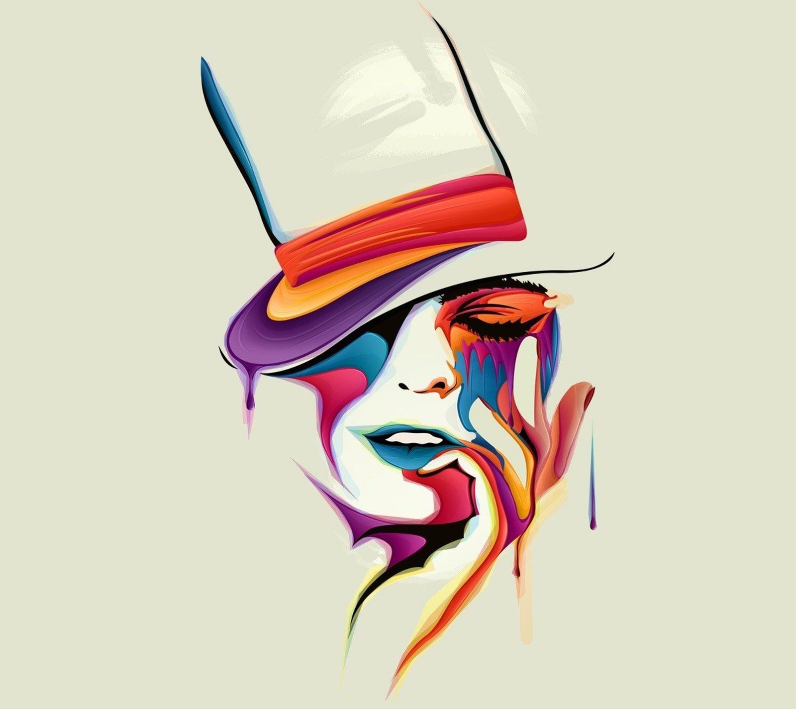 Un gros plan d'une personne portant un chapeau et un visage coloré (art, créatif, visage, peinture)