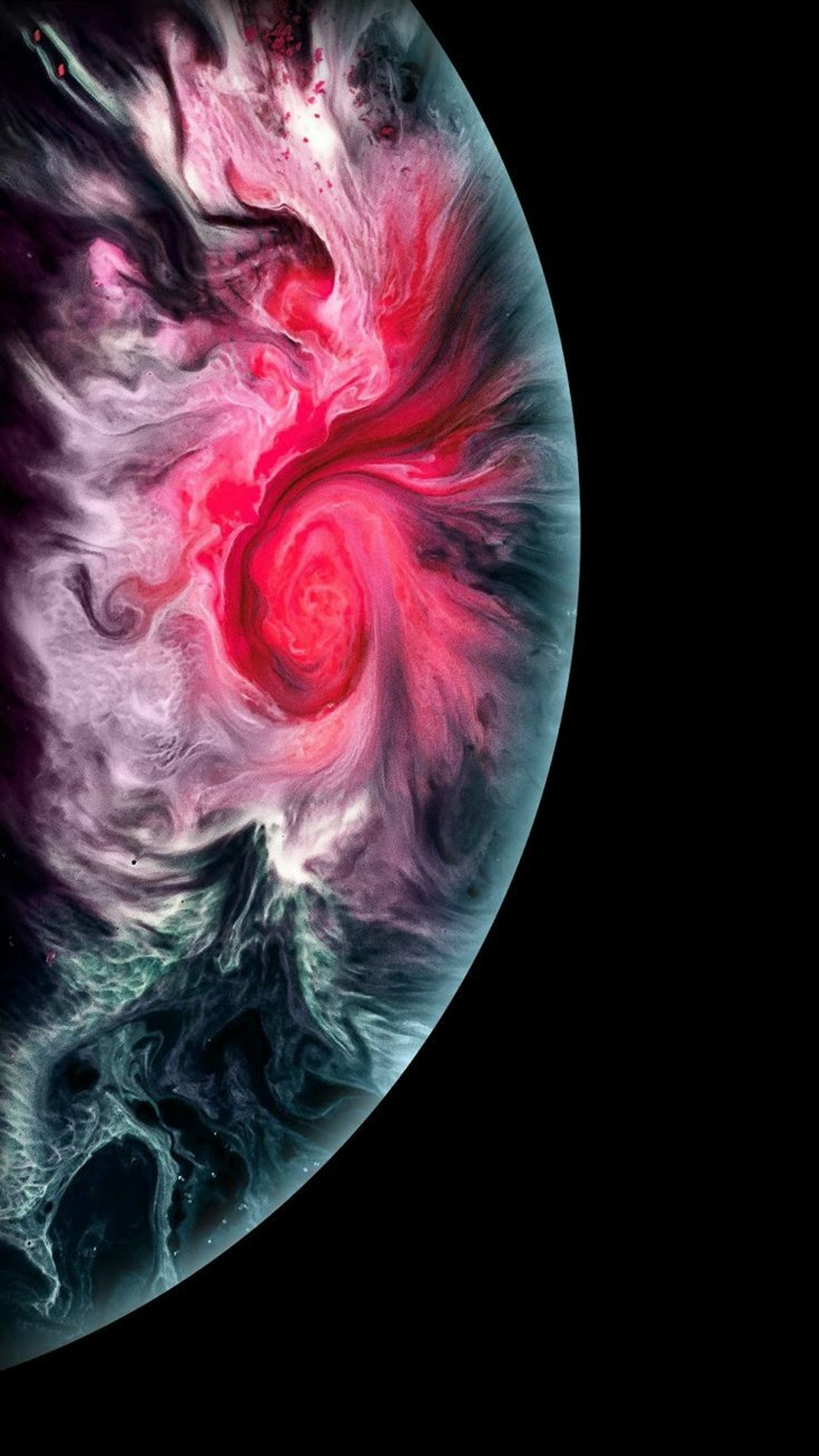 A close up of a red and black swirl in a black background (elements, fantasy, iphone, iphone 11 pro, wallpaper)