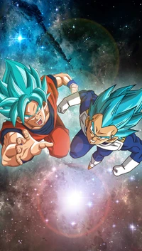 Super Saiyajin Blau Goku und Vegeta im Kosmischen Kampf