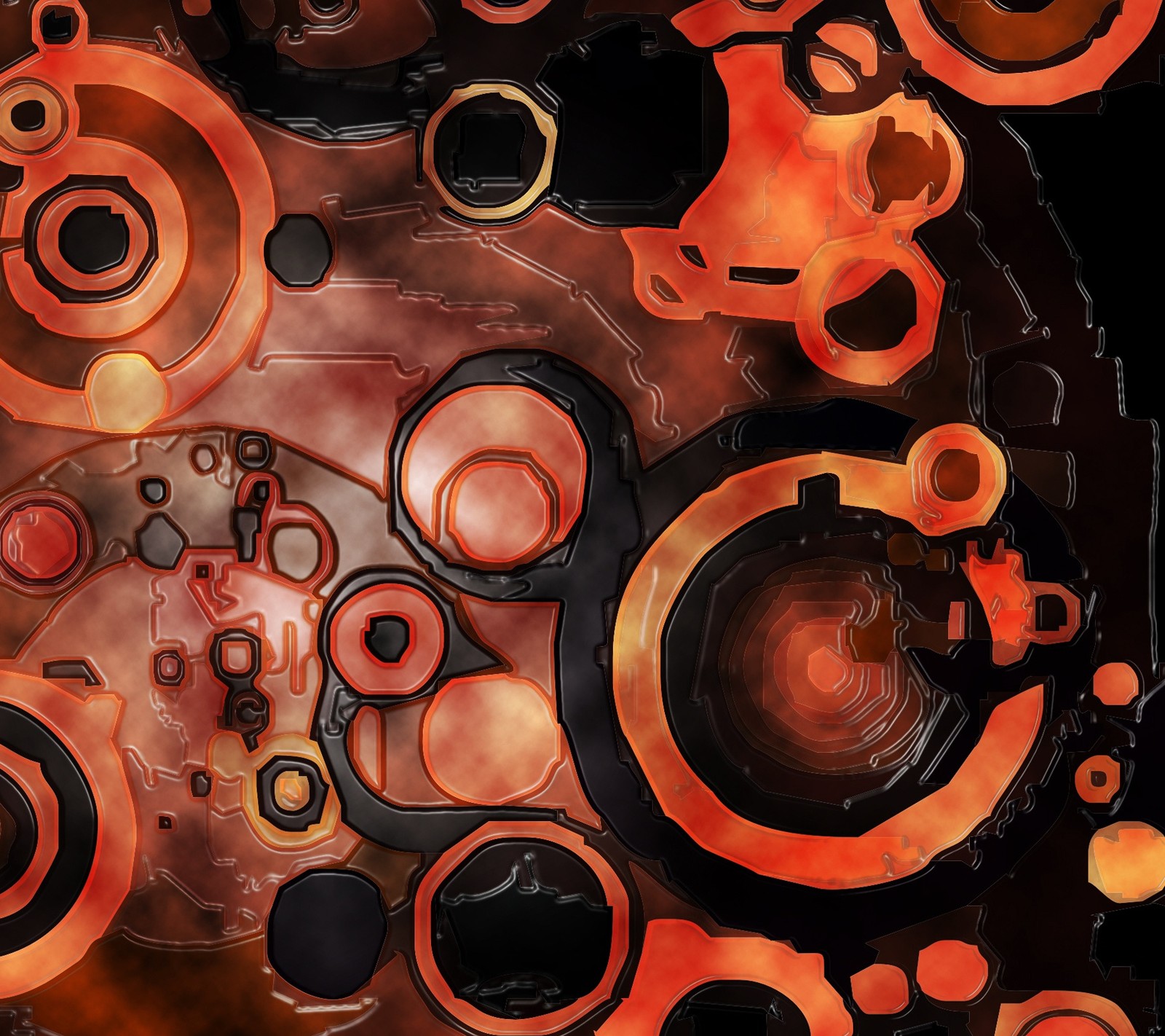 Hay una imagen de una pintura digital de un reloj (abstracto, disco, orange n black, retro)