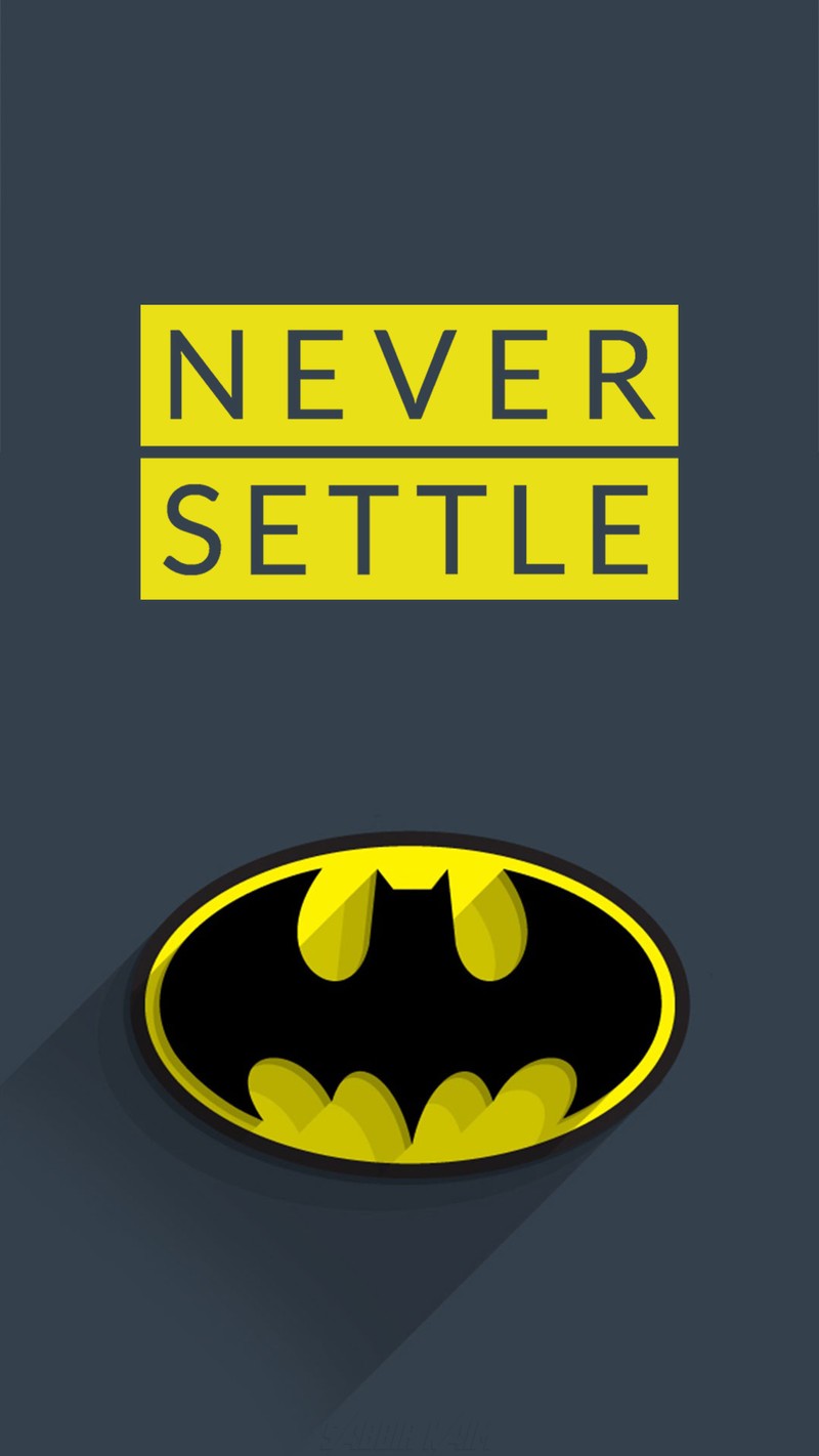 Логотип бэтмена с надписью никогда не соглашаться (batman, никогда, never settle, neversettle, oneplus)