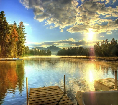 amazing, lake, mirror, nature, sunrise