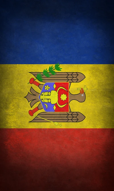 Moldovan Flag with Emblem on Grunge Background