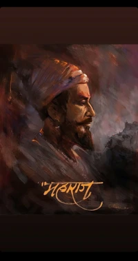 Retrato de perfil elegante de un Maharaj, que muestra colores ricos y detalles intrincados, con la palabra "Maharaj" artísticamente renderizada abajo.