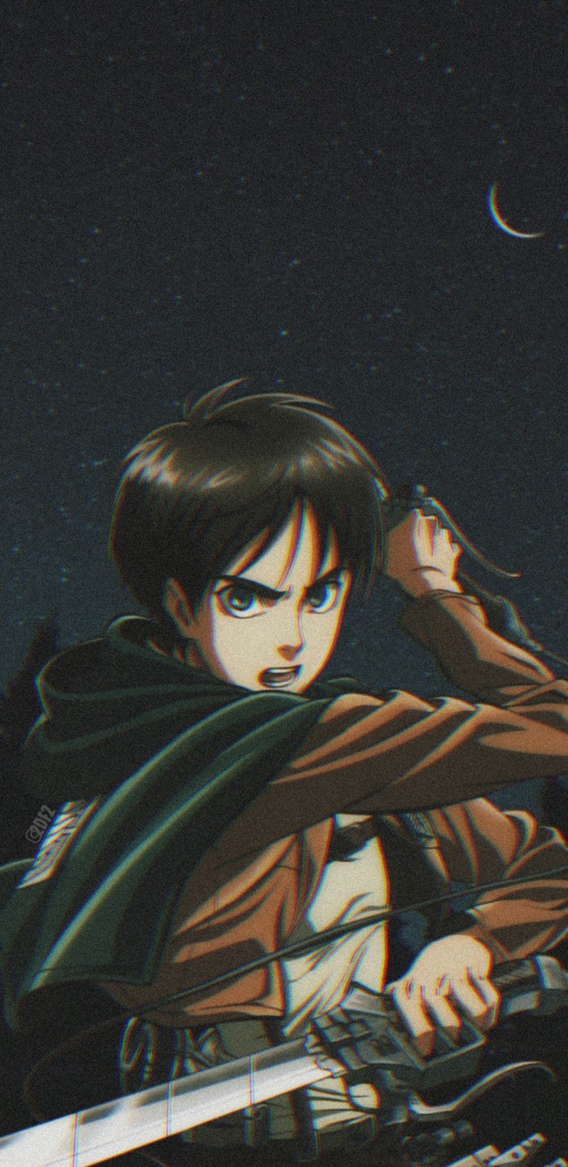 Персонажи мультфильмов, едущие на корове в поле (атака титанов, attack on titan, эрен, eren)