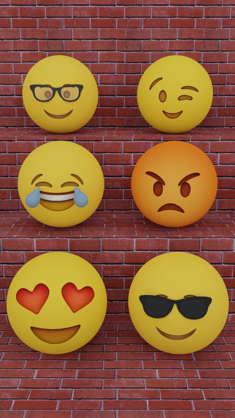 Крупный план кирпичной стены с кучей смайлов (эмодзи, emojis, 3d, искусство, абстракция)