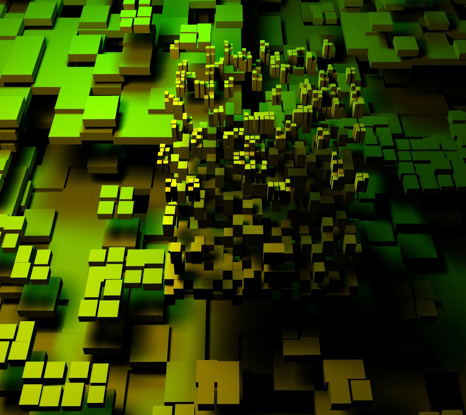 A close up of a bunch of green cubes with a green background (2013, 3d, abstract, beautiful, blocks)