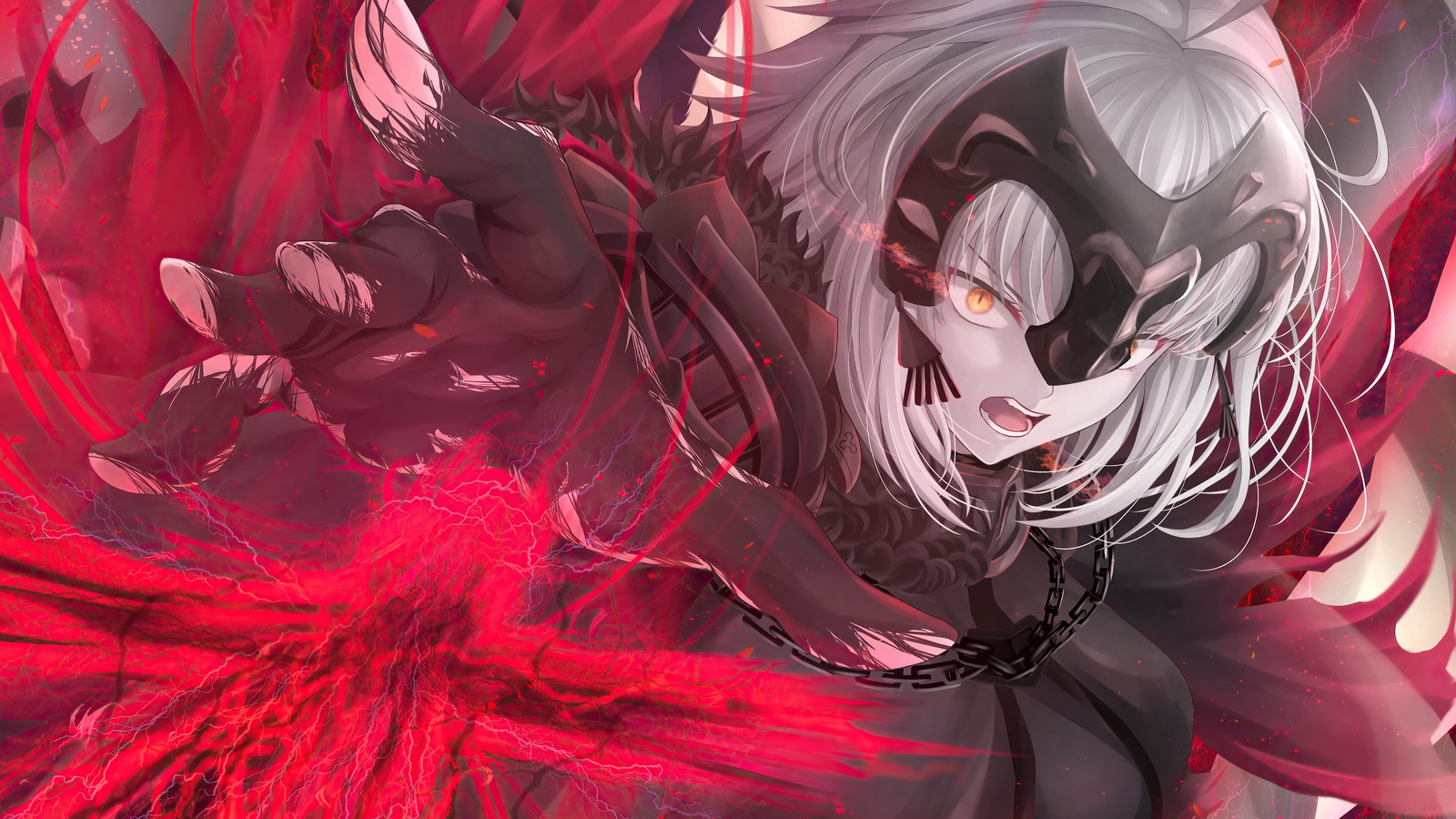 Anime, chica anime, rojo, negro, blanco, cabello, alas, rojo, alas (alterar, juana de arco, jeanne d arc, fate grand order, fgo)