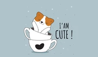 Chiot adorable blotti dans des tasses : "Je suis mignon !