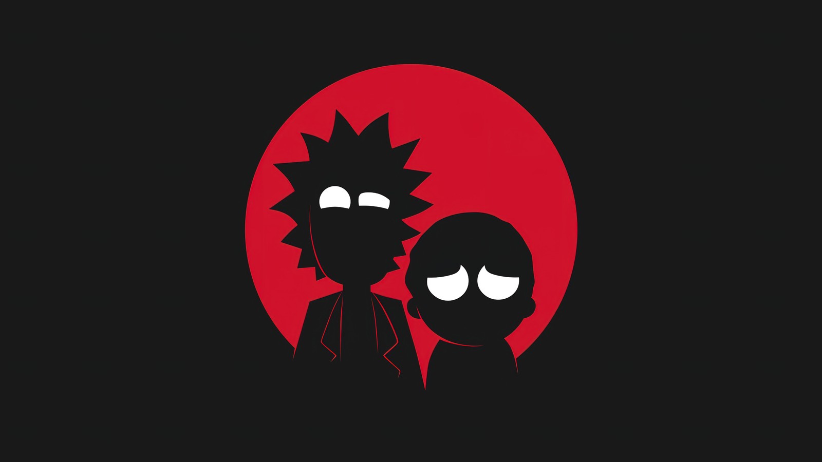 A couple of people standing next to each other in front of a red sun (rick and morty, cartoon, tv series, rick sanchez, morty smith)