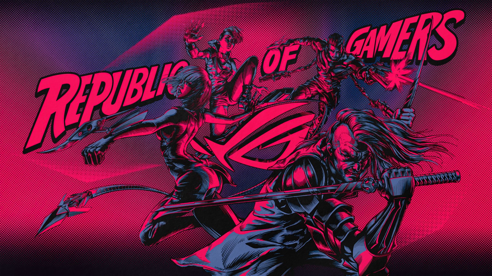 asus, rog, republic of gamers, logo, cyberpunk wallpaper