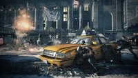 Intense Urban Gameplay in an Open World Shooter Featuring a Yellow Taxi Under Fire