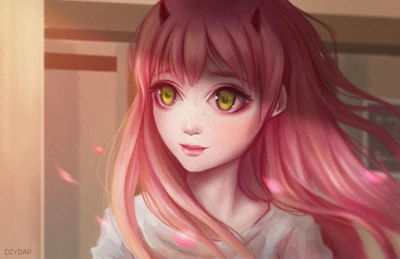 Encantadora chica chibi con cabello rosa y vibrantes ojos verdes, que irradia ternura y calidez en un estilo de arte anime caprichoso.