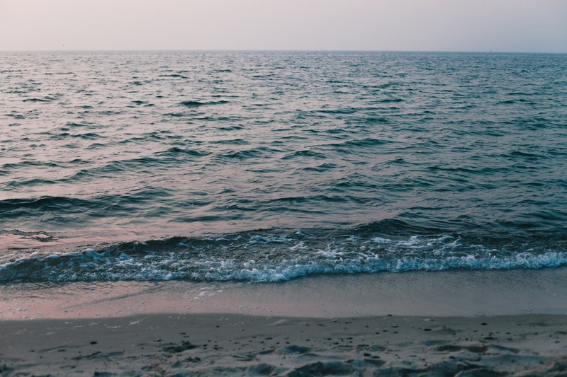 Человек стоит на пляже с серфбордом (море, океан, балтийское море, пляж, вода)