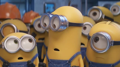 Minions réagissant avec surprise - Scène de "Minions : Le Bon Gros Méchant Gru" (2022)