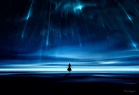 falling stars, star trail, surreal, woman, alone wallpaper