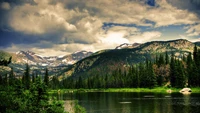 Tranquil Mountain Lake Reflecting Majestic Highlands Under a Dramatic Sky