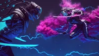 Epic Cyberpunk Duel: A Sci-Fi Showdown with Electric Energy