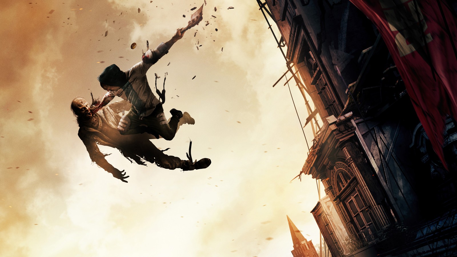 Arafed image of a man flying through the air while riding a skateboard (dying light 2, video game)