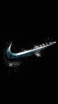 Dynamisches Nike Swoosh mit einem strukturierten, energetischen Design vor einem schwarzen Hintergrund.