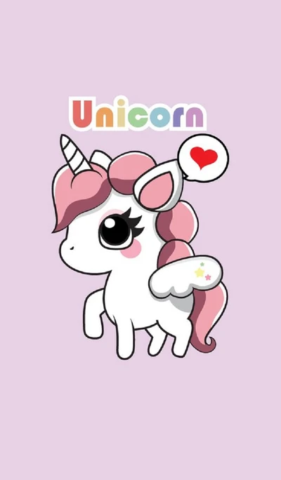 Cute cartoon unicorn with pink mane and tail on a pastel background.