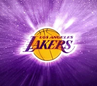 Logo de Los Angeles Lakers con efecto de explosión estelar en fondo púrpura