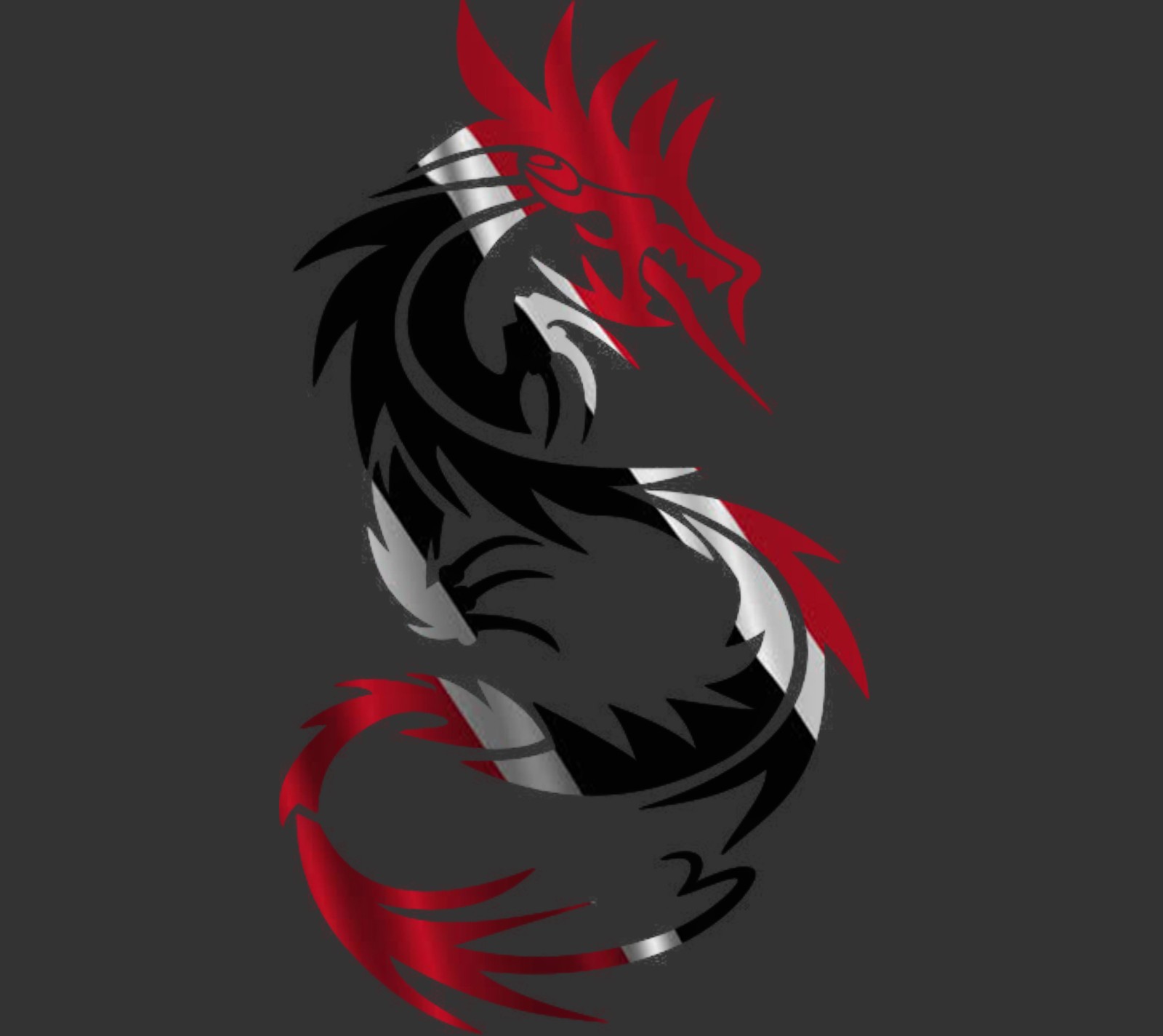 Un dragon noir et rouge avec une queue rouge sur fond sombre (abstrait, mignon, dragon, drapeau, hd)