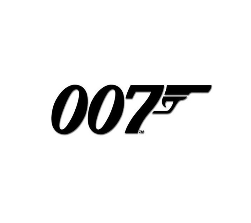 Крупный план черно-белого логотипа с пистолетом (007, джеймс бонд, james bond)