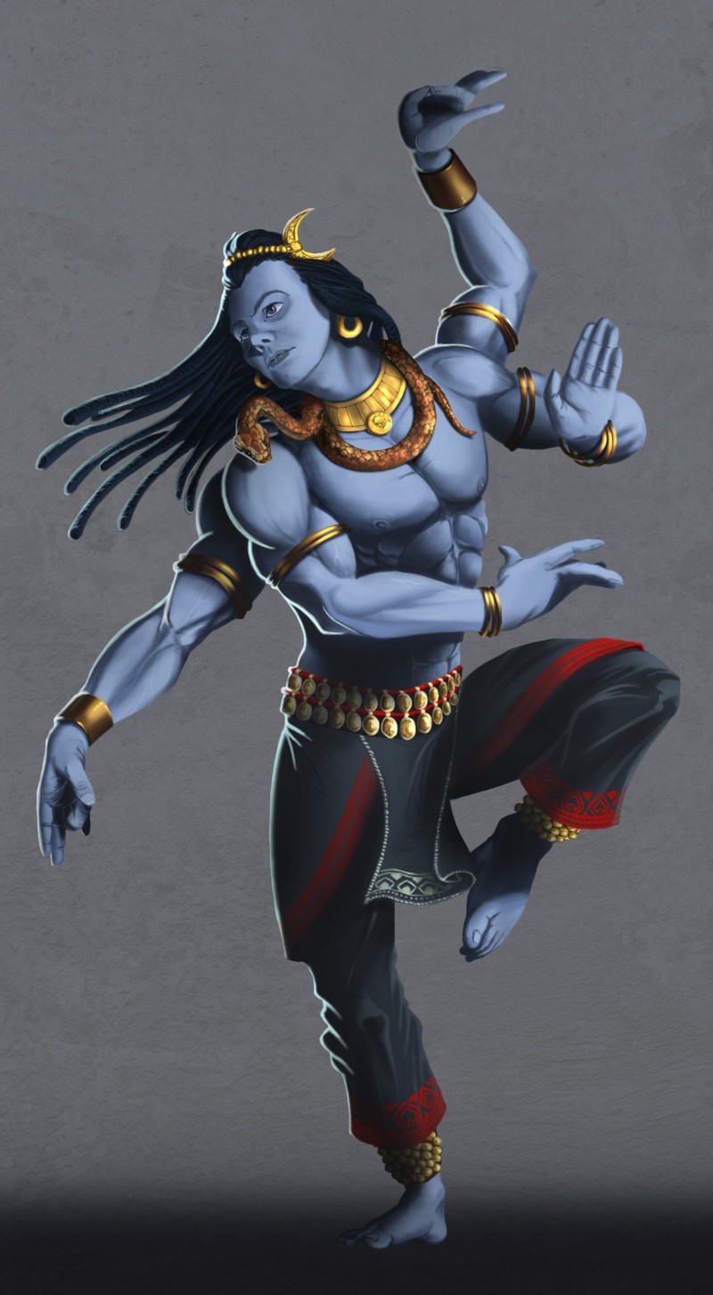 Un primer plano de una persona disfrazada bailando (nataraja, shiva)