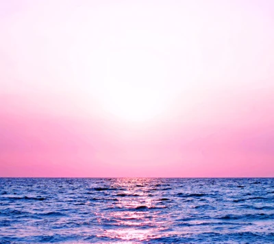 paysage, rose, mer, coucher de soleil, eau