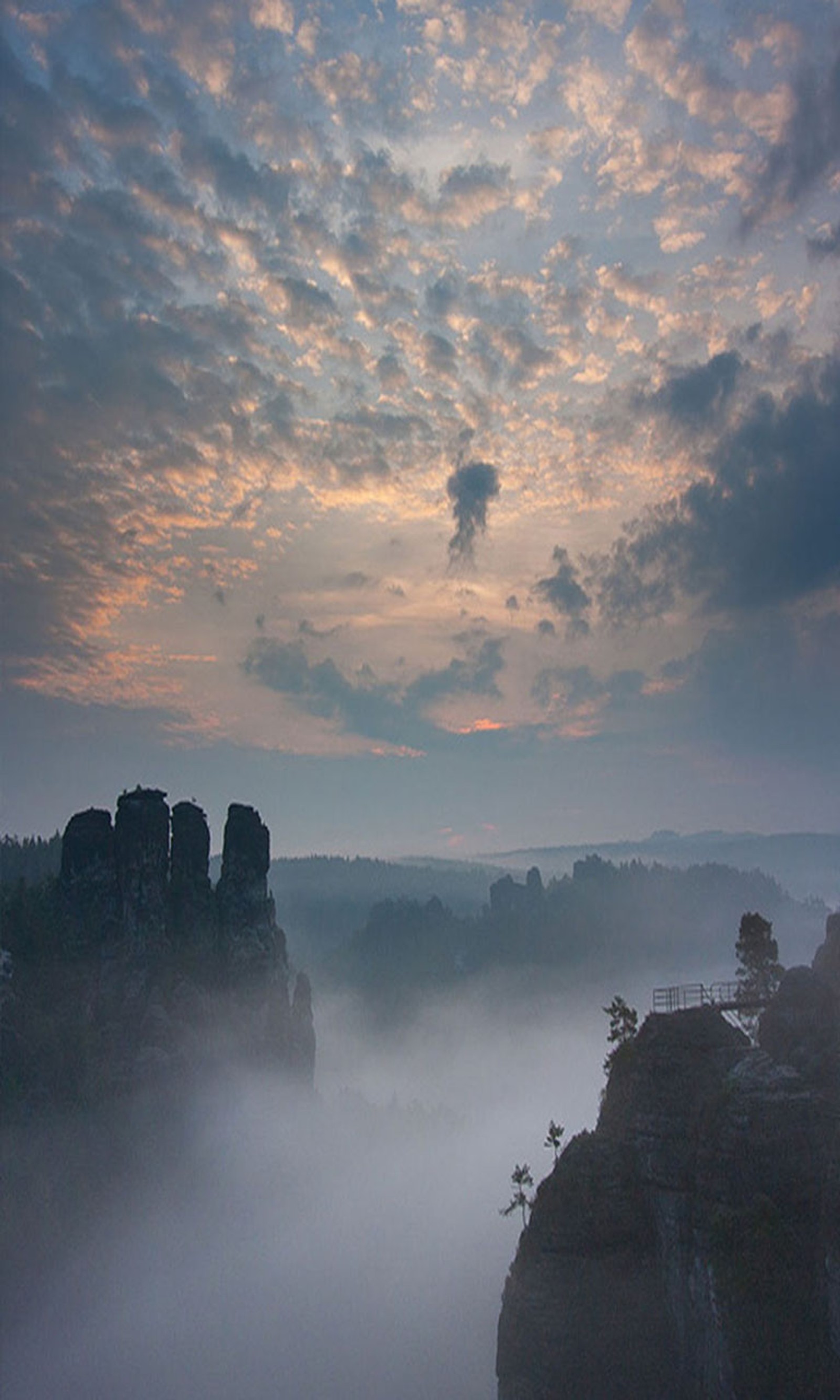 Descargar fondo de pantalla niebla, montaña