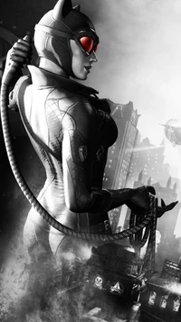 Catwoman dans un paysage urbain sombre de Gotham