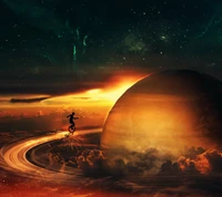 bicycle, figure, fun, light, planet