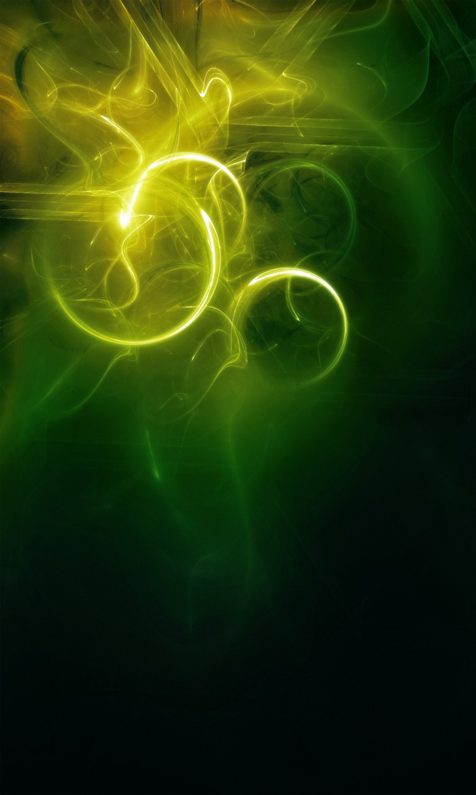 There is a green and yellow swirly background with a clock (abstract, green, swirl)