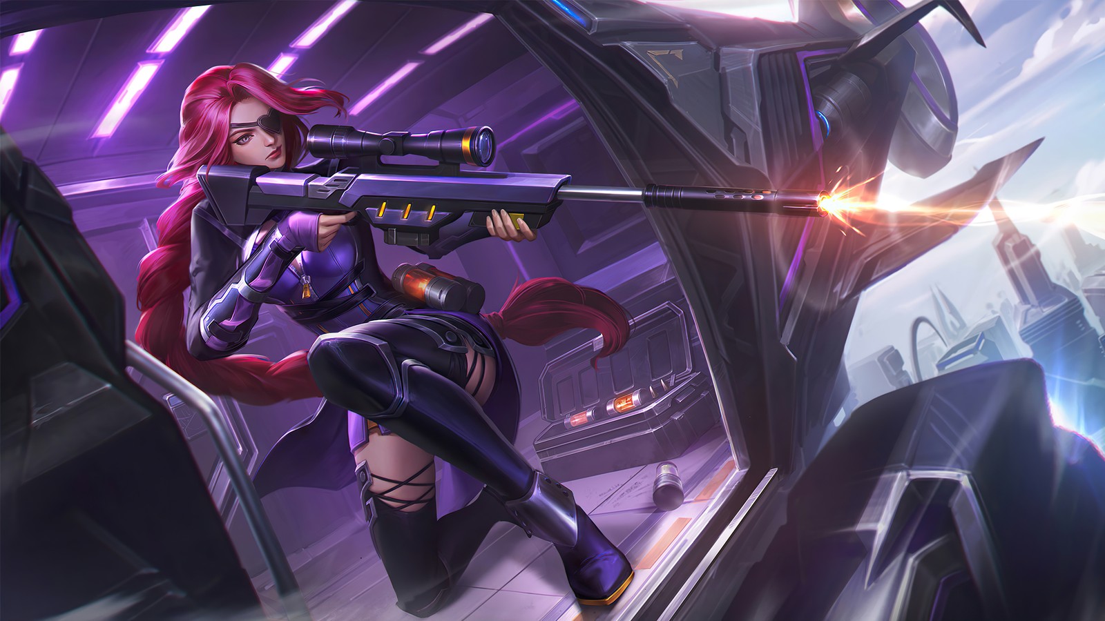 Une femme en tenue noire tenant une arme à feu et une arme à feu (lesley, dame létale, peau, mobile legends, bang bang)