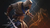 Basim ibn Ishaq em ação: Arte de personagem de Assassin's Creed Mirage