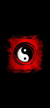 Symbole Yin-Yang avec fond abstrait de coup de pinceau rouge