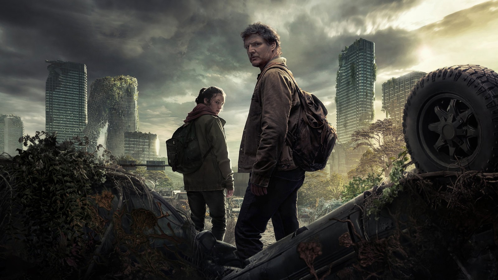 A couple of people standing on top of a pile of rubble (the last of us series, hbo max, tv series, the last of us, series)